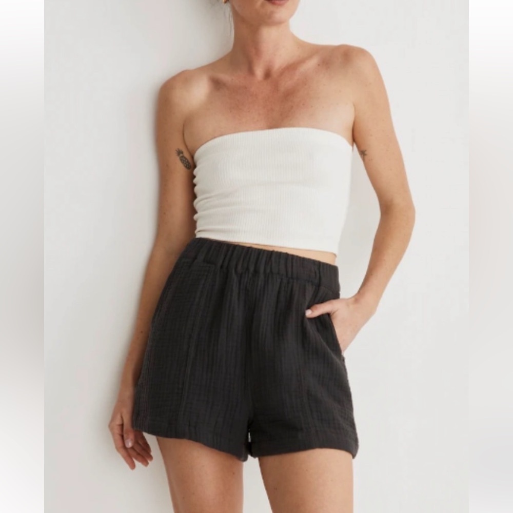 Madewell Gauze Cotton Pull-On Shorts in Lightspun Charcoal Gray